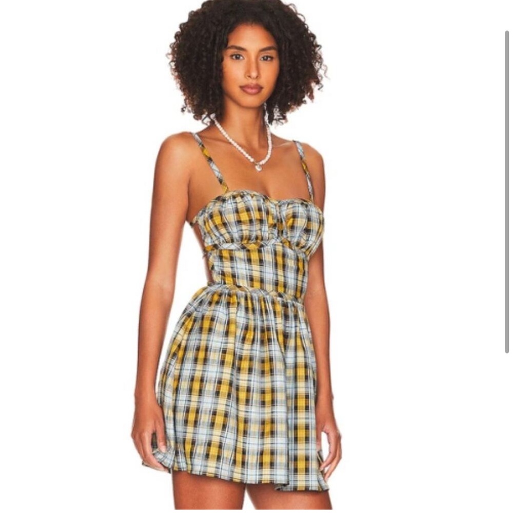 MAJORELLE Krysta Yellow Plaid Mini Dress